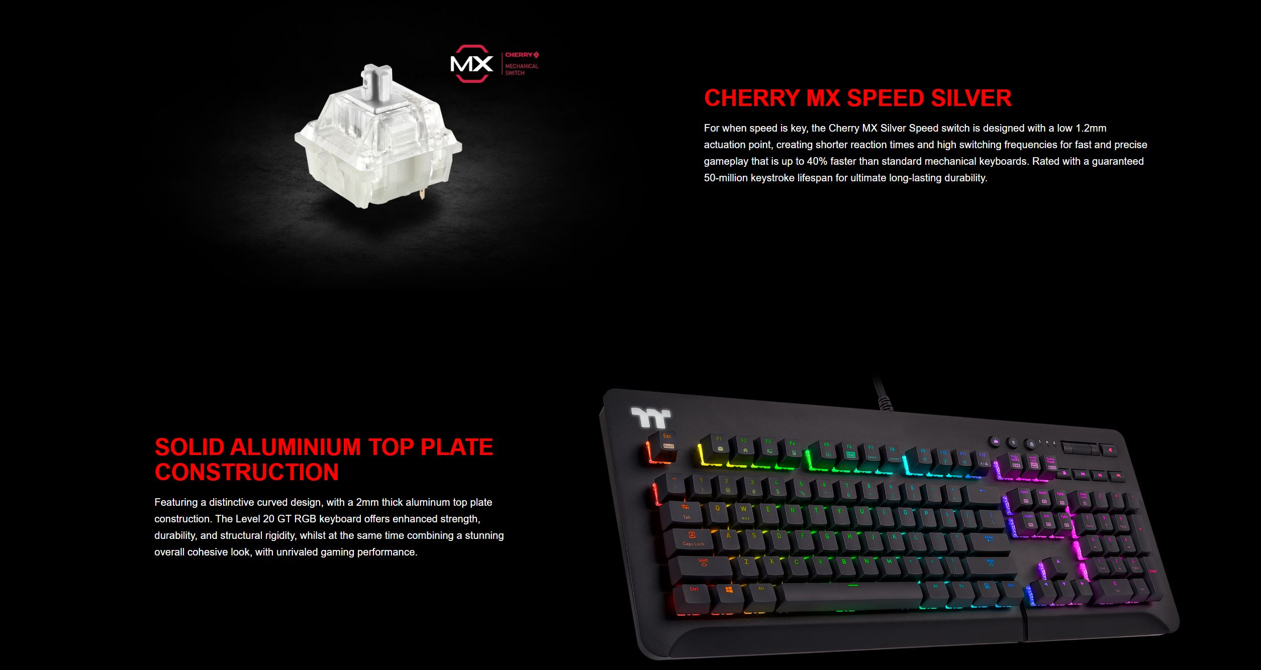 Thermaltake Level 20 GT RGB Mechanical Gaming Keyboard - Cherry Silver Switch (GKB-LVG-SSBRUS-01)