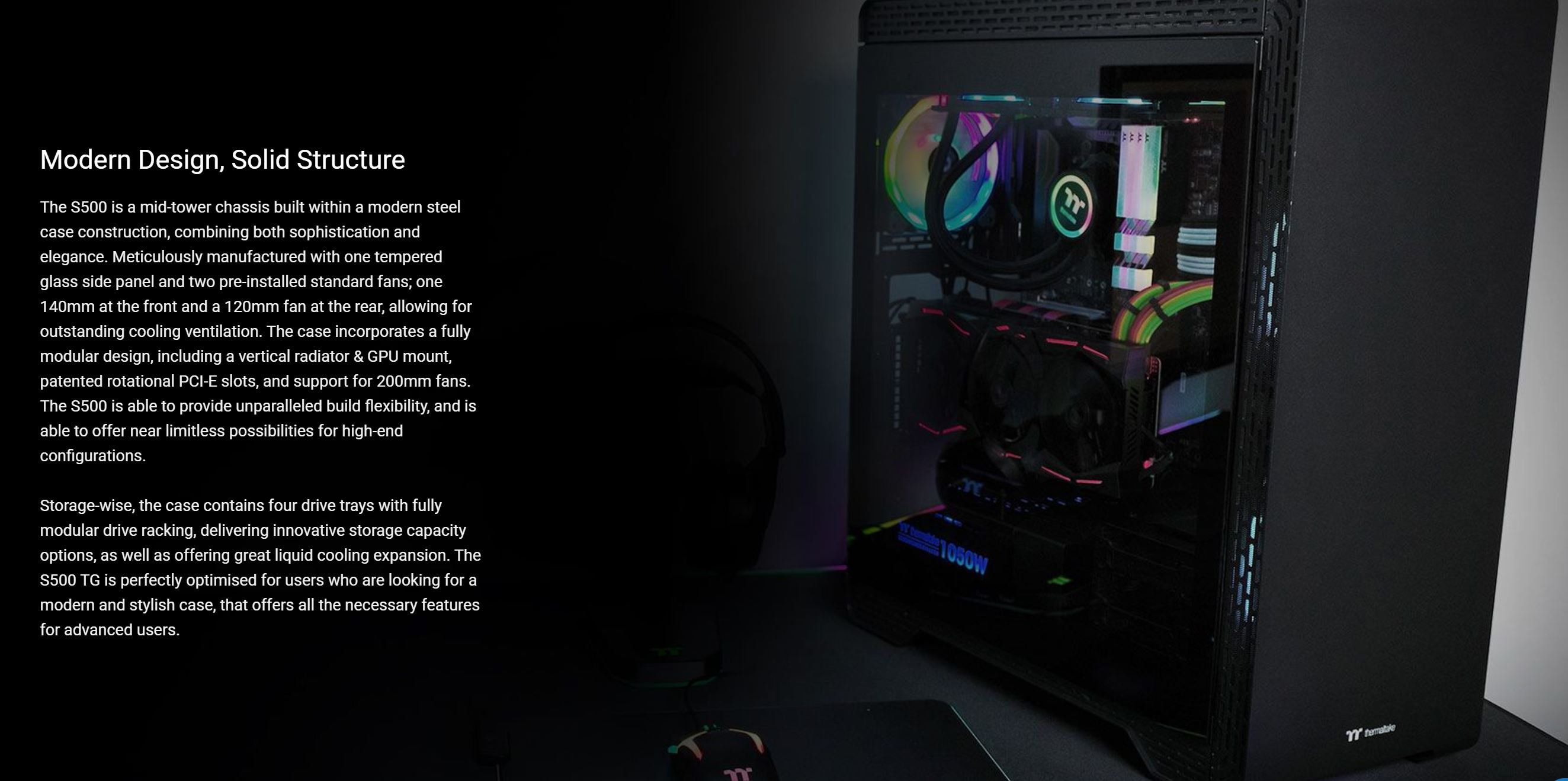 Thermaltake S500 Tempered Glass Mid Tower ATX Case (CA-1O3-00M1WN-00)