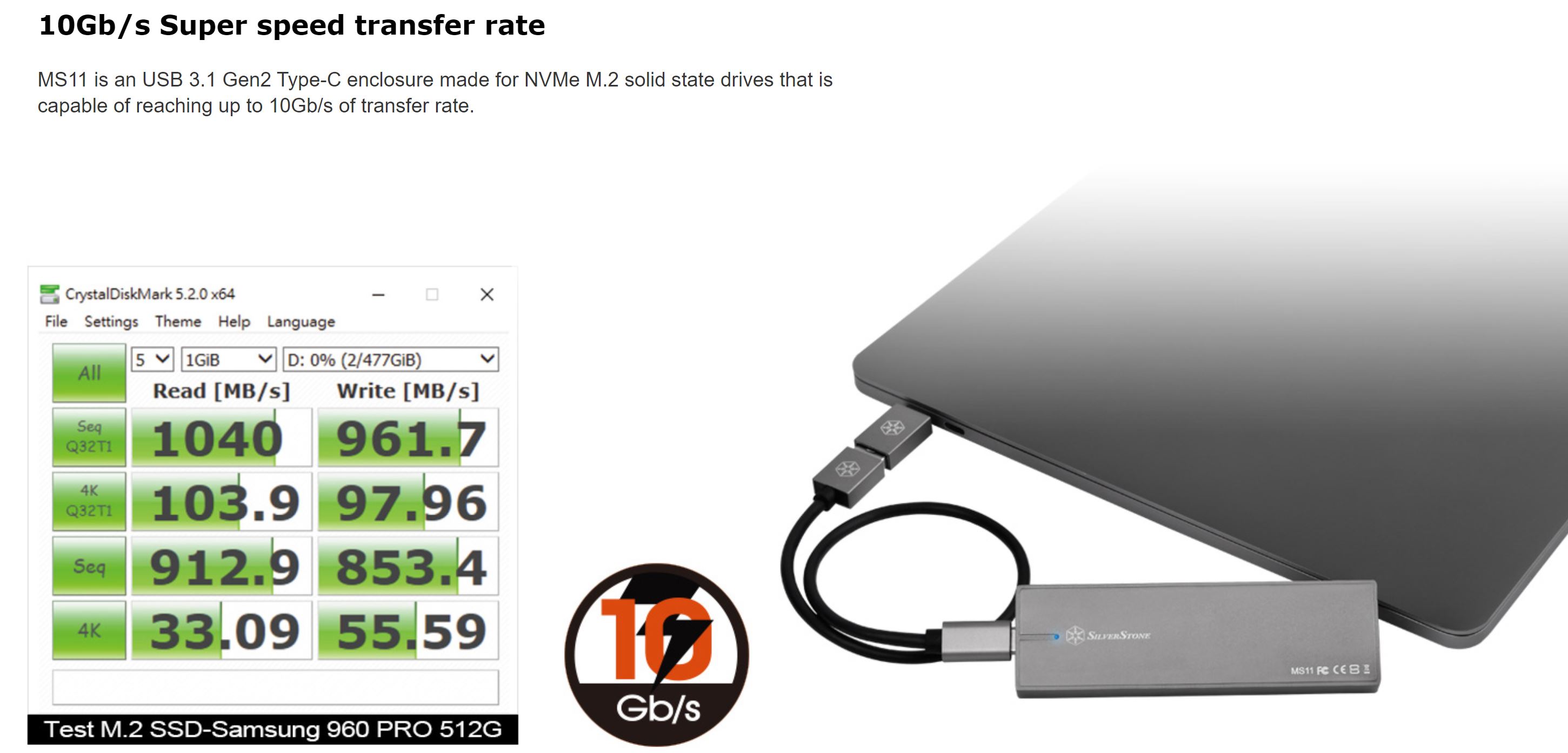 SilverStone M.2 PCIE SSD to USB 3.1 Enclosure - Charcoal (SST-MS11C)