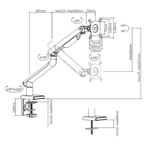 Brateck Single Monitor Premium Slim Aluminum Spring-Assisted Monitor Arm Fix (LDT49-C012-W)