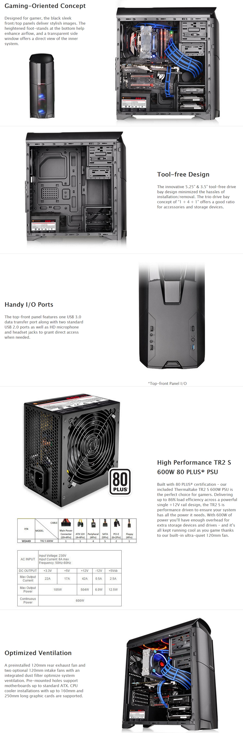 Thermaltake Black Versa N26 Mid Tower Chassis & 600w 80Plus PSU (CA-3G3-60M1WA-00)