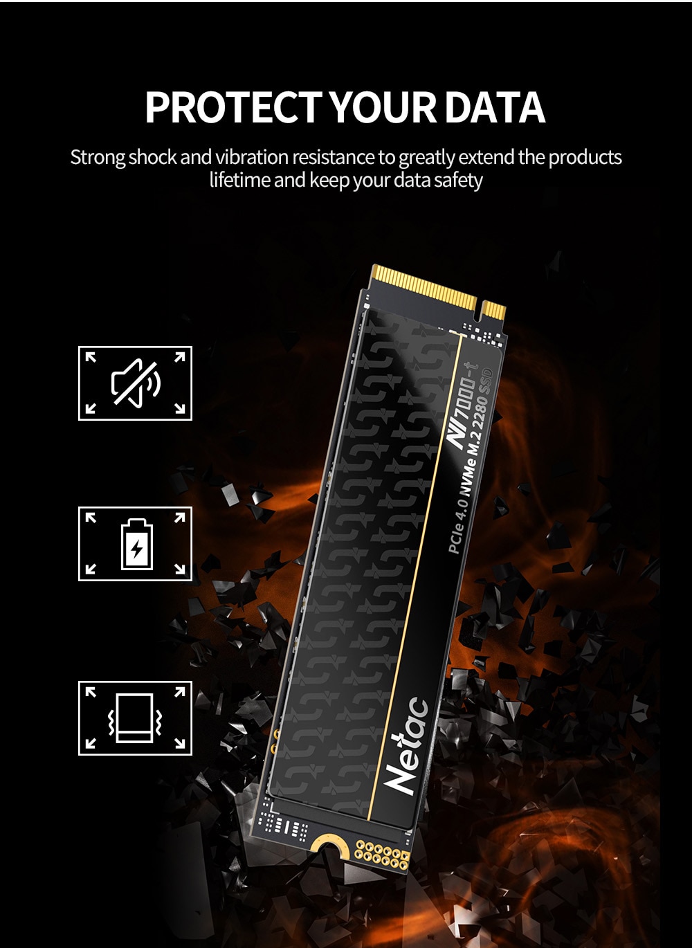 Netac NV7000-t PCIe 4 x4 M.2 2280 NVMe 3D NAND SSD 4TB, R/W up to 7300/6700MB/s, with heat spreader