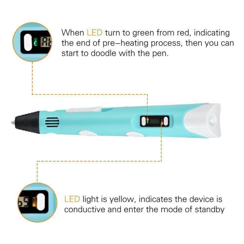 3D Printing Pen DIY Drawing Pen With LCD Display 3D Pen With 10 Colors/100 Meter PLA Filament Christmas Birthday Gift for Child Blue