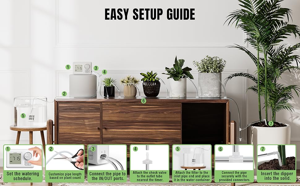 Raddy WS-6 Automatic Plant Waterer, Indoor Plant Watering System for 15 Potted Plants, Programmable Water Timer with LCD Display, USB Power, Water Sho