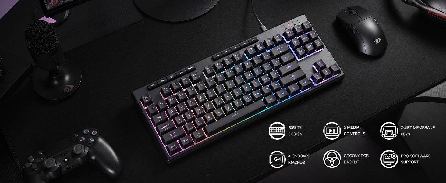 Redragon K516 Shiva TKL Wired RGB Membrane Gaming Keyboard, 87 Keys Mechanical-Feel Keyboard w/Smooth Linear Switch