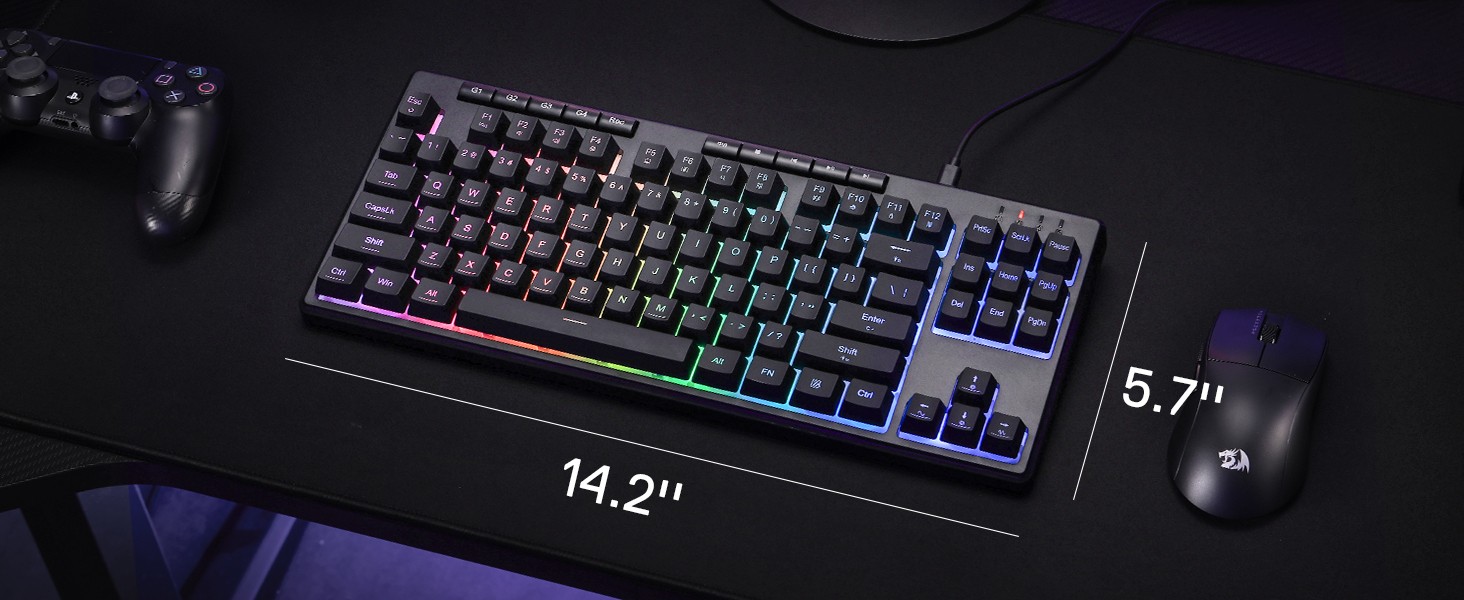 Redragon K516 Shiva TKL Wired RGB Membrane Gaming Keyboard, 87 Keys Mechanical-Feel Keyboard w/Smooth Linear Switch