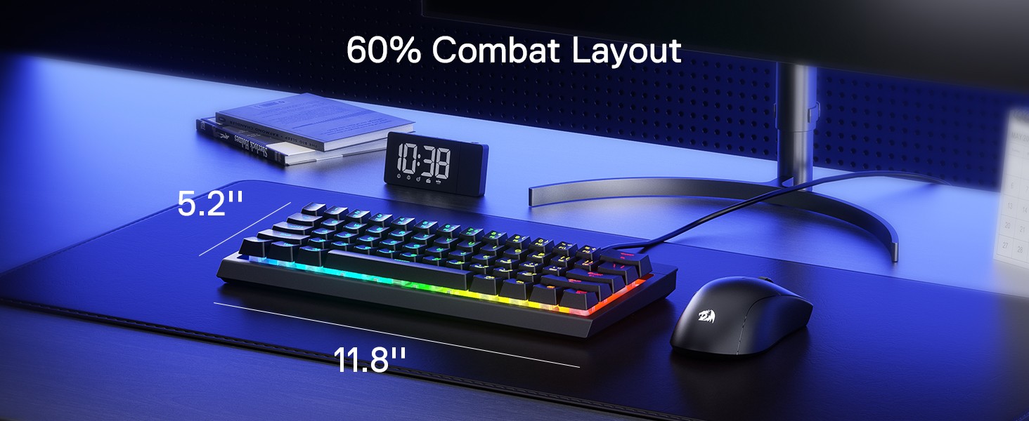 Redragon K522 60% Wired RGB Membrane Gaming Keyboard , Compact 61 Keys Linear Mechanical-Feel Switch Keyboard 4 Extra On-Board Macro Keys,Black