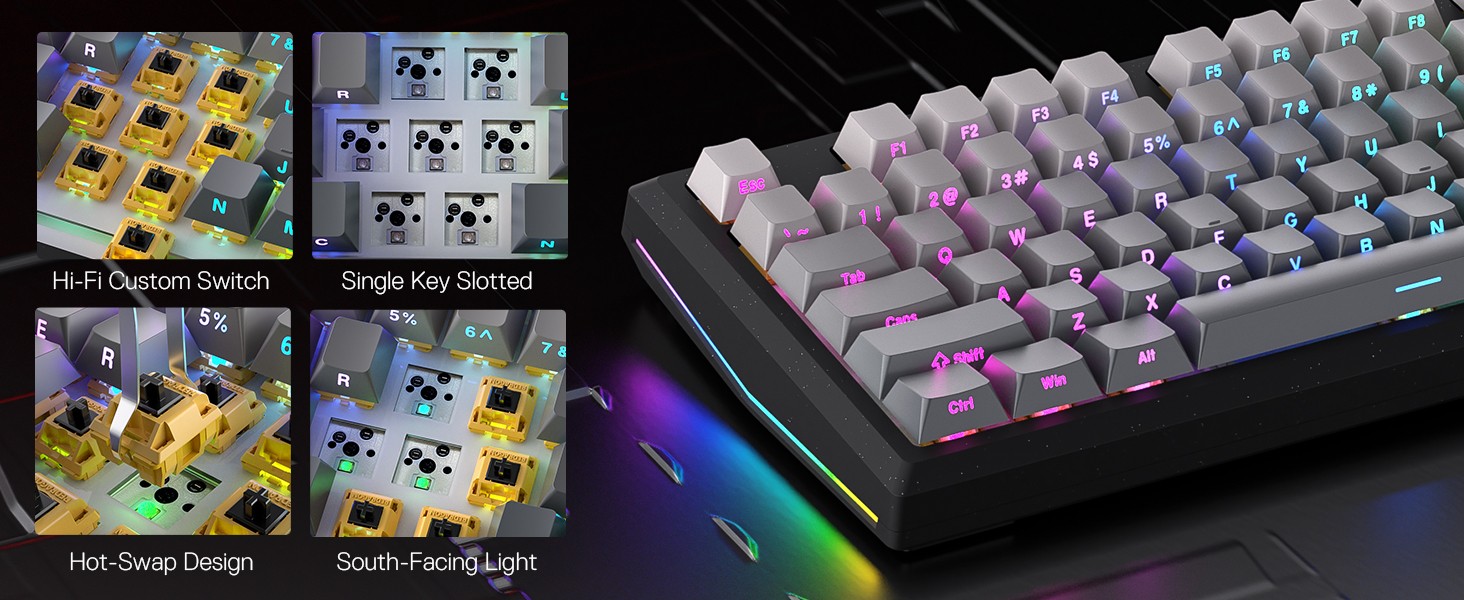 Redragon K687 PRO Wireless CNC Gasket Gaming Keyboard 81 Keys Mechanical Keyboard Premium CNC Aluminum Board, Easy-Control Knob, 5-Layer Noise Dampeni