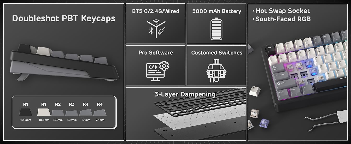 RK ROYAL KLUDGE F99 Wireless Mechanical Keyboard Numper Pad, Tri-Mode Hot Swappable 95%100 Keys Gaming Keyboard BT/2.4G/USB-C, Knight Black