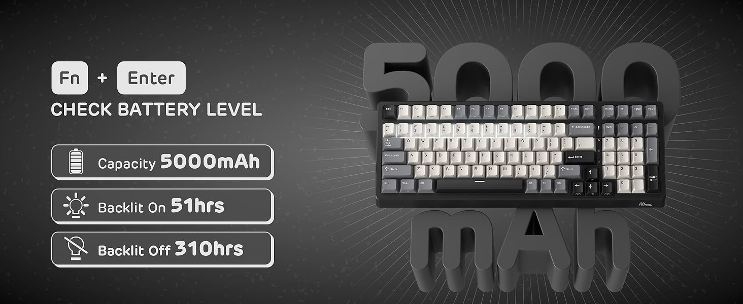 RK ROYAL KLUDGE F99 Wireless Mechanical Keyboard Numper Pad, Tri-Mode Hot Swappable 95%100 Keys Gaming Keyboard BT/2.4G/USB-C, Knight Black
