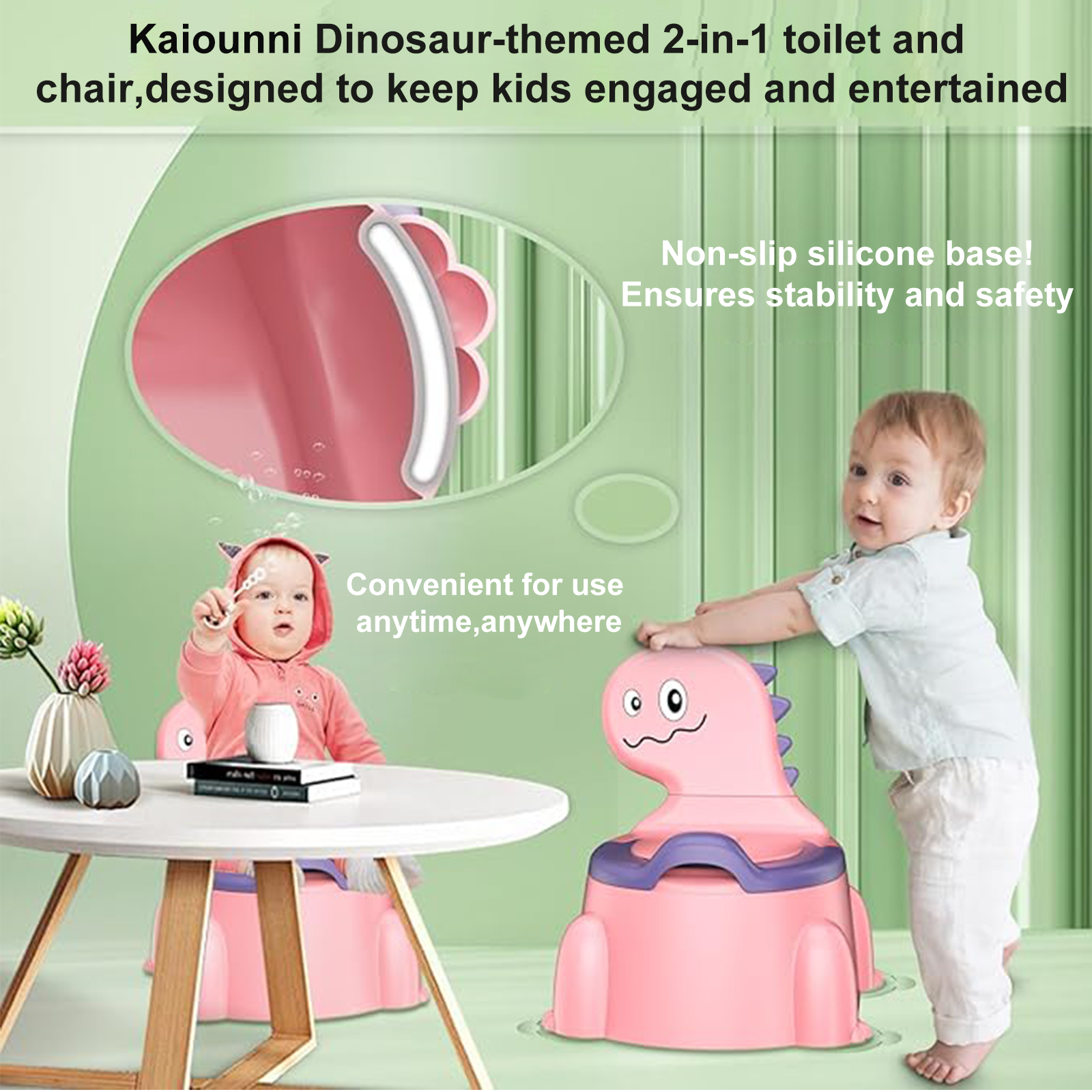 (Pink)Dinosaur Potty Chair for Toddlers 1-6 Years - Anti-Slip Portable Toilet Seat with Removable Lid & Splash Guard, Lightweight Training Potty