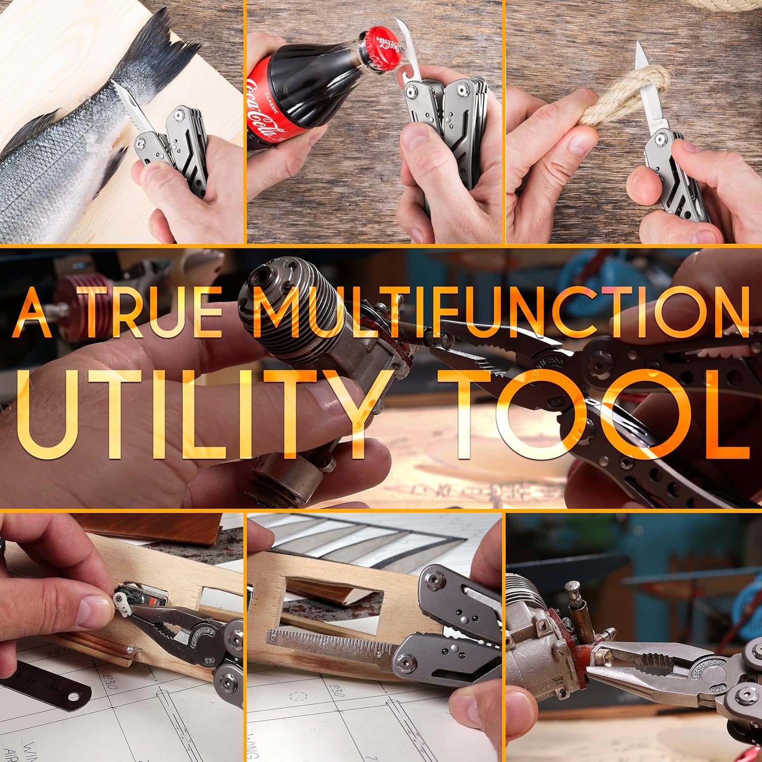 24-in-1 Multitool with Knife, Pliers & 11 Bits Sharp Stainless Steel - Multi Tool for Men - Ideal Gear with Tools for Camping Hiking, Survival, EDC - 
