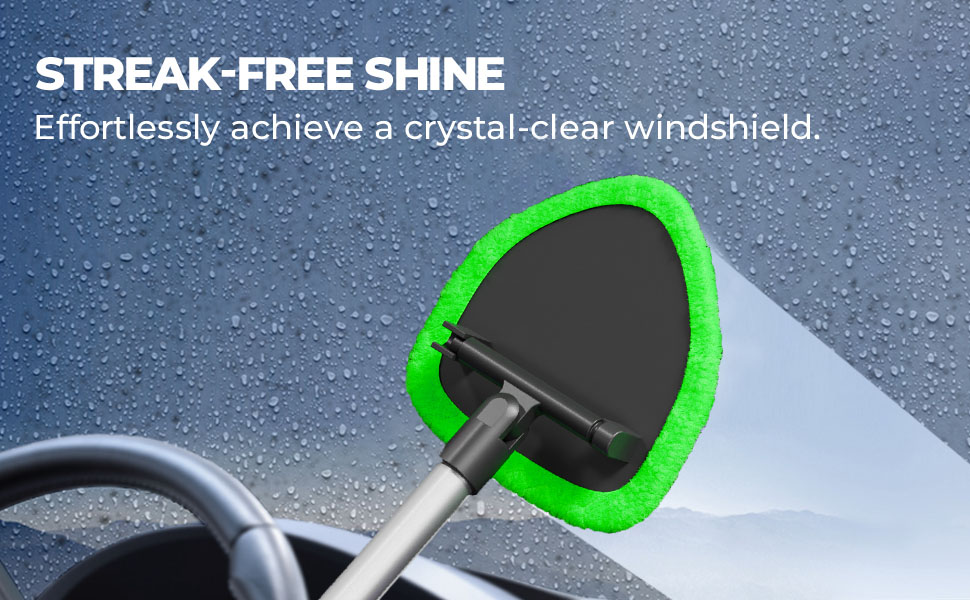 Windshield Cleaner Tool – Car Interior Window Cleaning Kit with Extendable Handle & 4 Microfiber Pads, Auto Wiper Inside Windshield Brush for Car & Ho