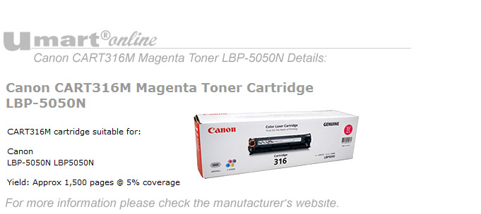 Canon CART316M Magenta Toner LBP-5050N