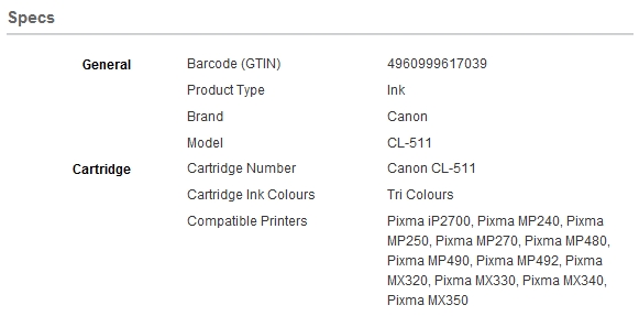 Canon CL511 Color Ink Cart