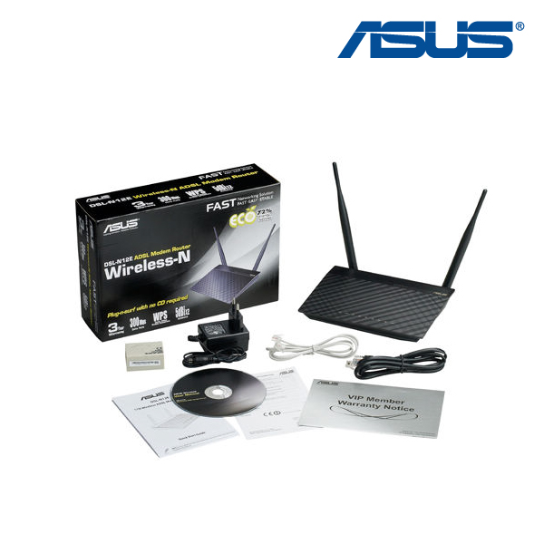 Asus Wireless-N 300, 2.4GHz, 2X5DBI,ADSL Modem Router (DSL-N12E)