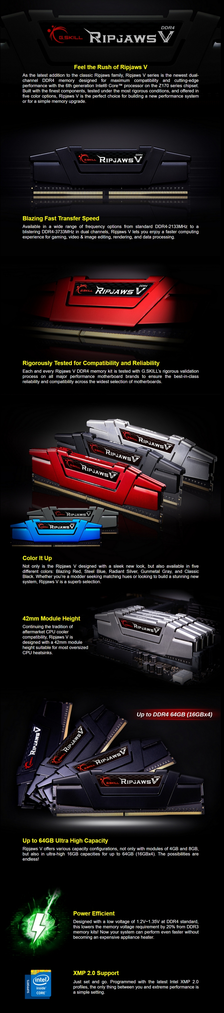 G.Skill 16GB (2x8GB) F4-3200C16D-16GVK Ripjaws V 3200MHz CL16 DDR4 RAM