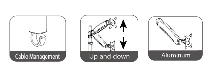 VisionMount VM-GM112D Gas Spring Aluminium Single LCD Monitor Arm with Desk Clamp support up to 24'