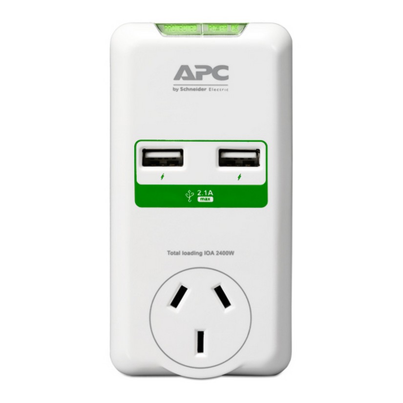 APC by Schneider Essential SurgeArrest 2 Outlets Wall Mount with Dual USB Ports (5V/2.1A), 230V Australia