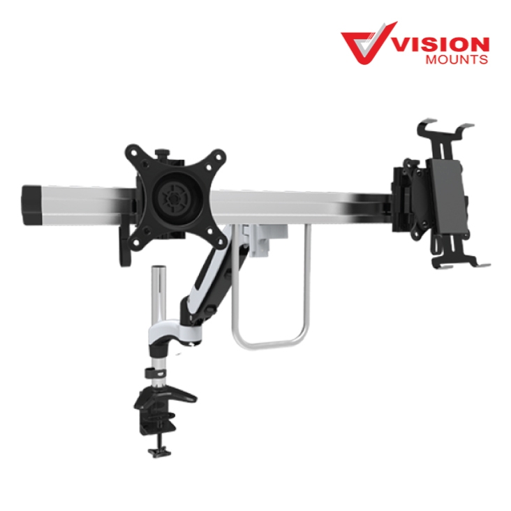 VisionMount VM-GST112C-PAD Desk Clamp Aluminium Single LCD Monitor & iPad Holder, Support up to 24'