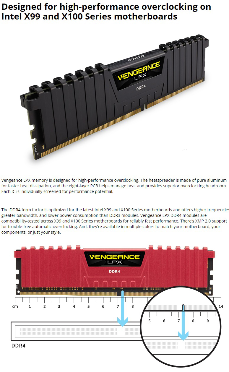 Corsair Vengeance LPX 8GB (2x4GB) C13 2133MHz DDR4 DRAM - Black (CMK8GX4M2A2133C13)
