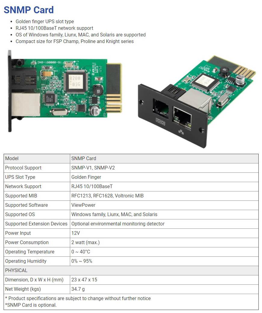 FSP SNMP Remote Management Card