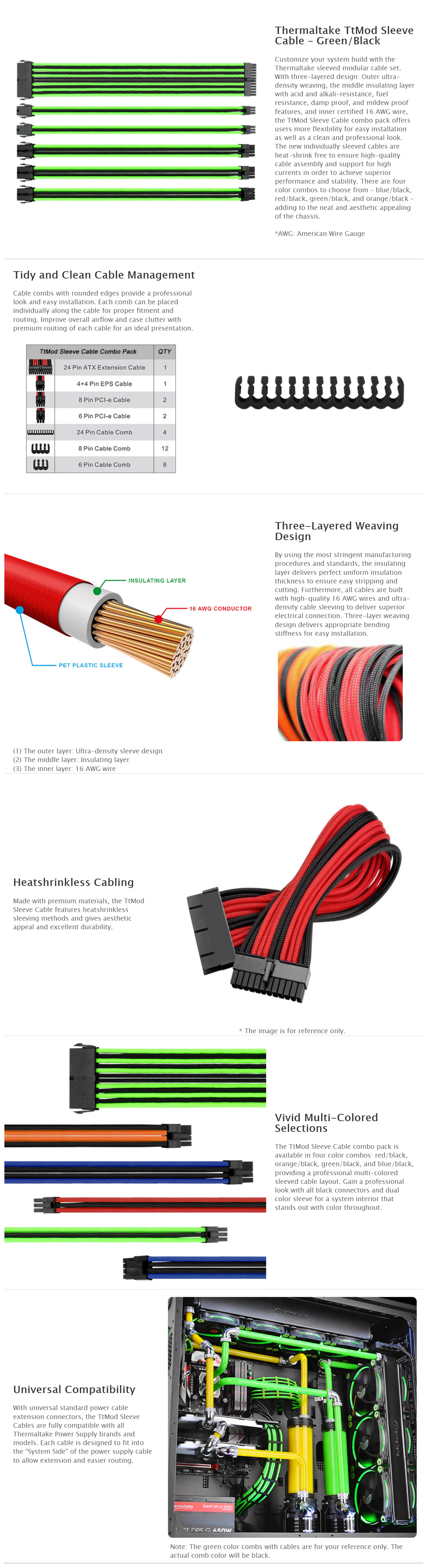 Thermaltake TTMod Sleeved Extension Cable Kit - Green and Black (AC-034-CN1NAN-A1)