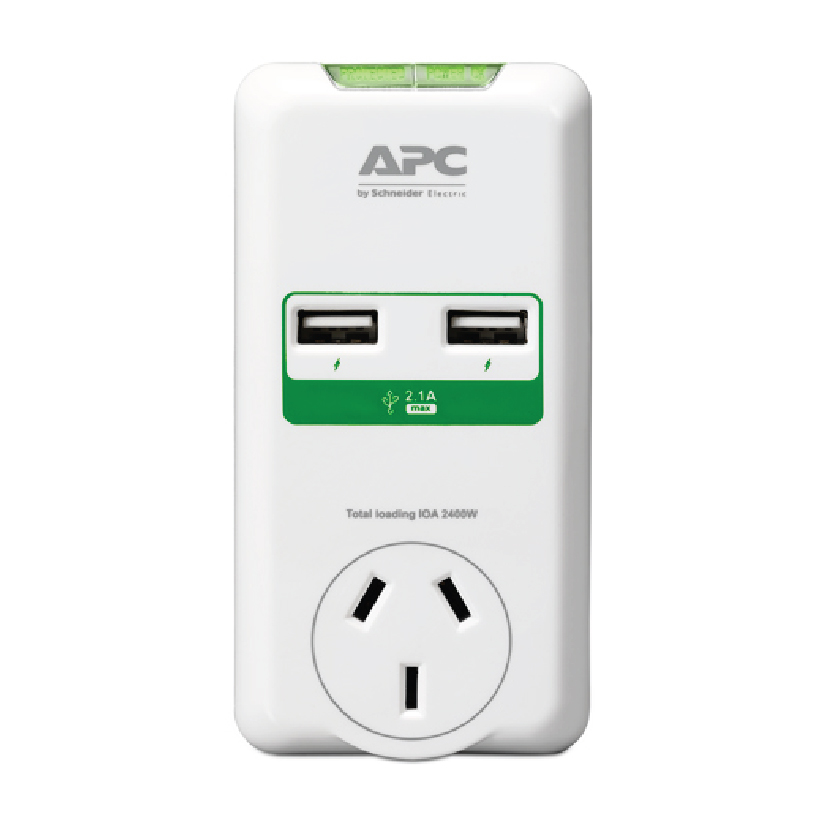 APC by Schneider Essential SurgeArrest 2 Outlets Wall Mount with Dual USB Ports (5V/2.1A), 230V Australia