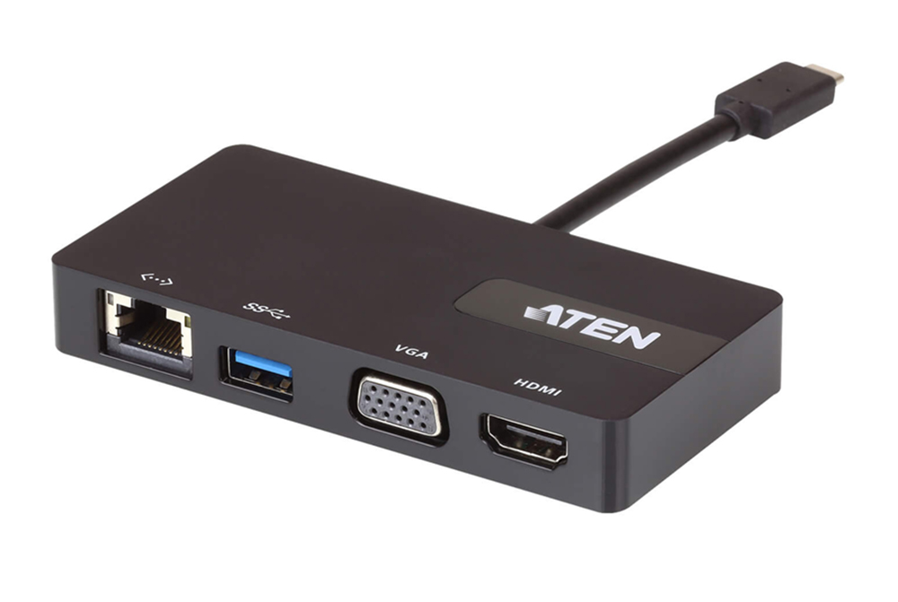 Aten UH3232-AT USB-C Single-View Multiport Mini Dock HDMI/VGA, Single View:3840*2160@30, 1x USB3.1