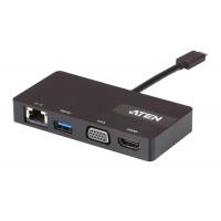 Aten UH3232-AT USB-C Single-View Multiport Mini Dock HDMI/VGA, Single View:3840*2160@30, 1x USB3.1