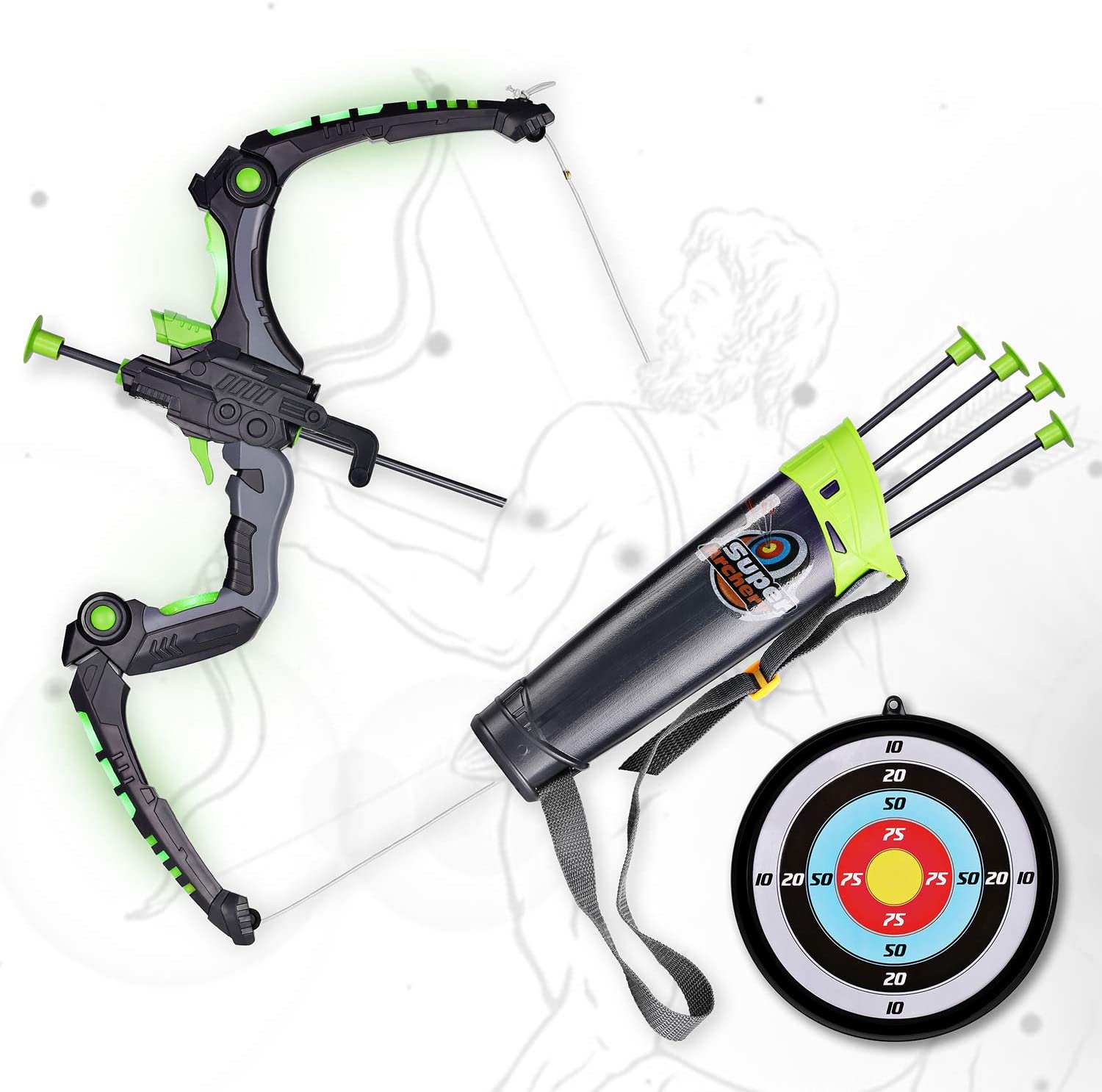 SainSmart Jr. Kids Bow and Arrows, Light Up Archery Set for Kids Outdoor Hunting Game with 5 Durable Suction Cup Arrows