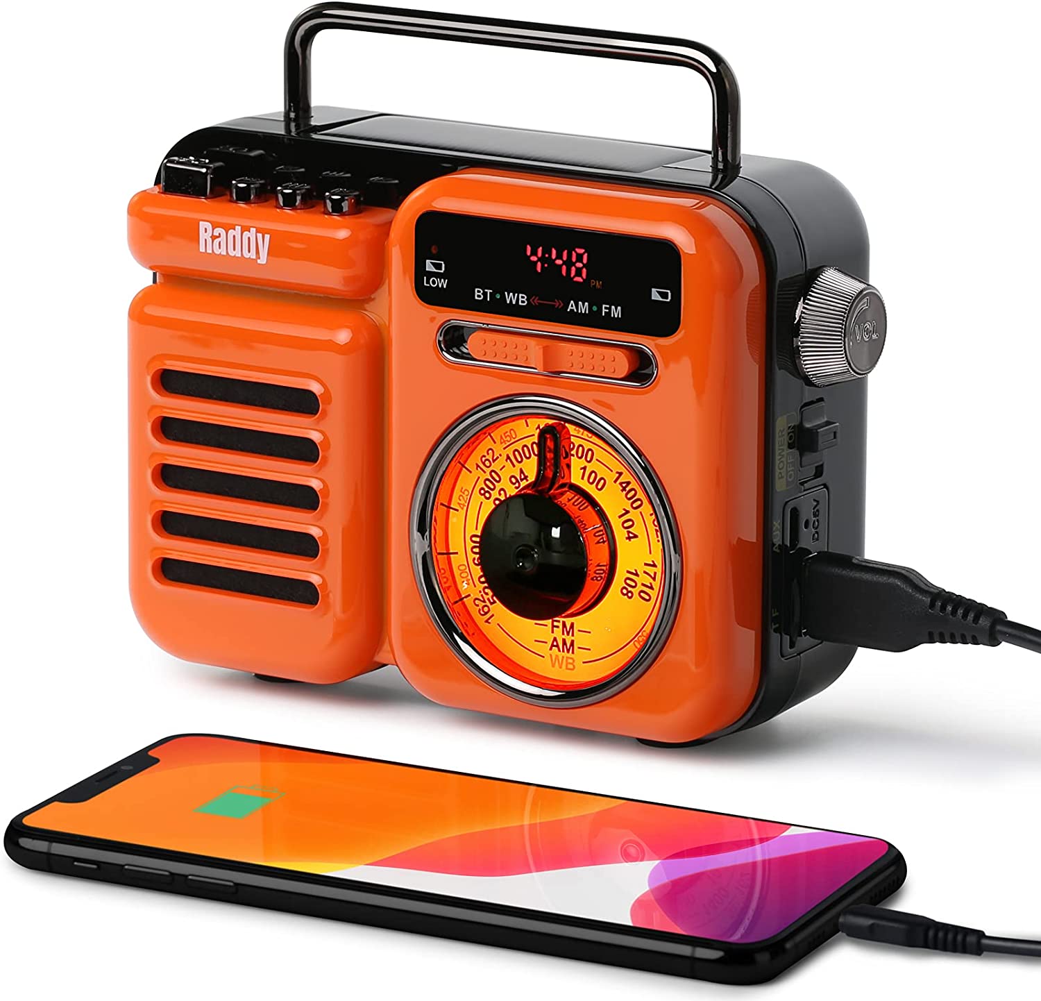 Raddy RW3 Emergency Hand Crank Radio Retro AM/FM/NOAA Radio, Solar Powered Battery Operated with Phone Charger
