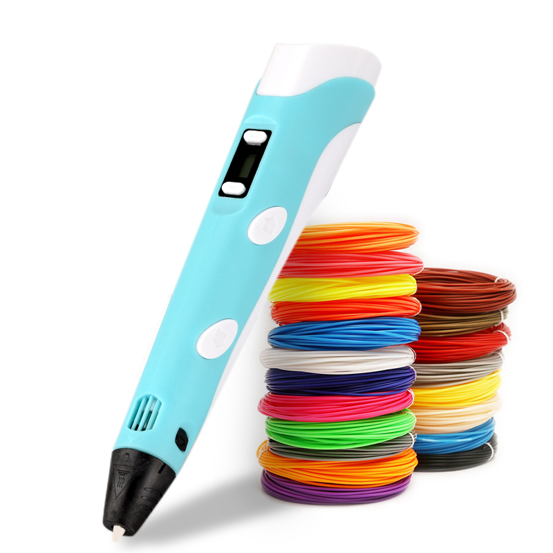 3D Printing Pen DIY Drawing Pen With LCD Display 3D Pen With 10 Colors/100 Meter PLA Filament Christmas Birthday Gift for Child Blue