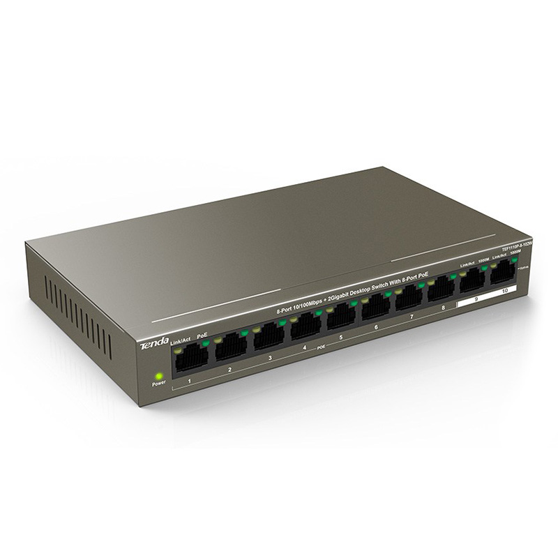 Tenda 8 Port 10/100Mbps + 2 Gigabit Desktop Switch with 8 Port PoE (TEF1110P-8-102W)