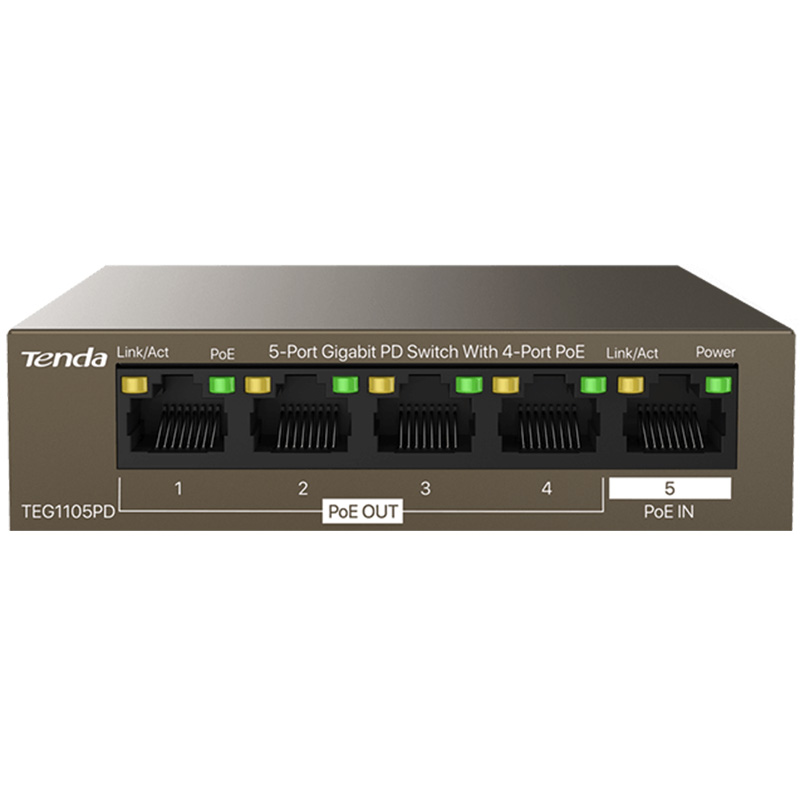 Tenda 5 Port Gigabit PD Desktop Switch with 4-Port PoE (TEG1105PD)