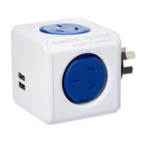 Allocacoc PowerCube Original 2 Outlets AU Outlets 2 USB Ports with Built in Surge Protection Blue