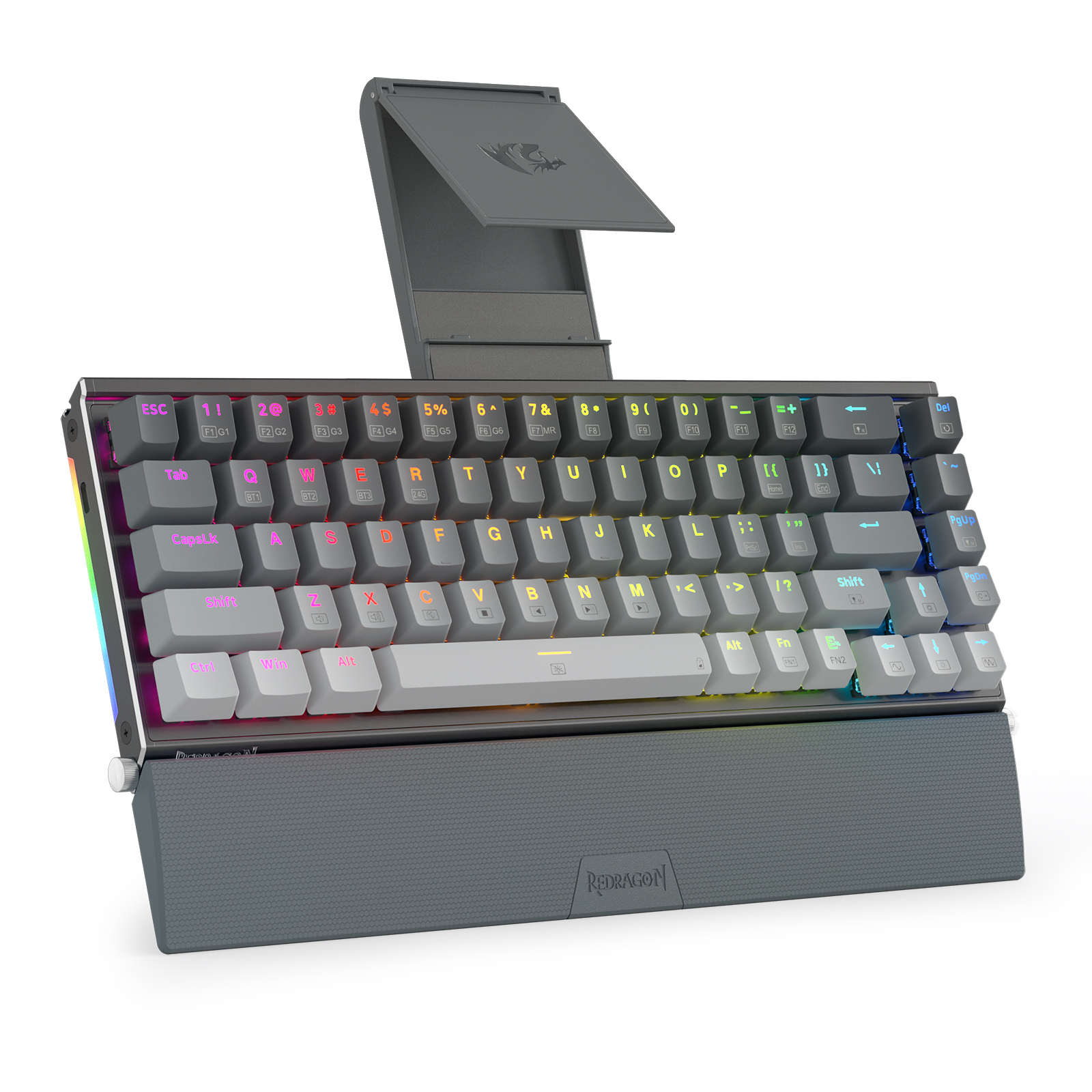  Redragon K641 PRO 65% Aluminum RGB Mechanical Keyboard w/ Sound Absorbing Foam, 3-Mode, Detachable Wrist Rest, Upgraded Hot-Swap Socket,Gradient Grey