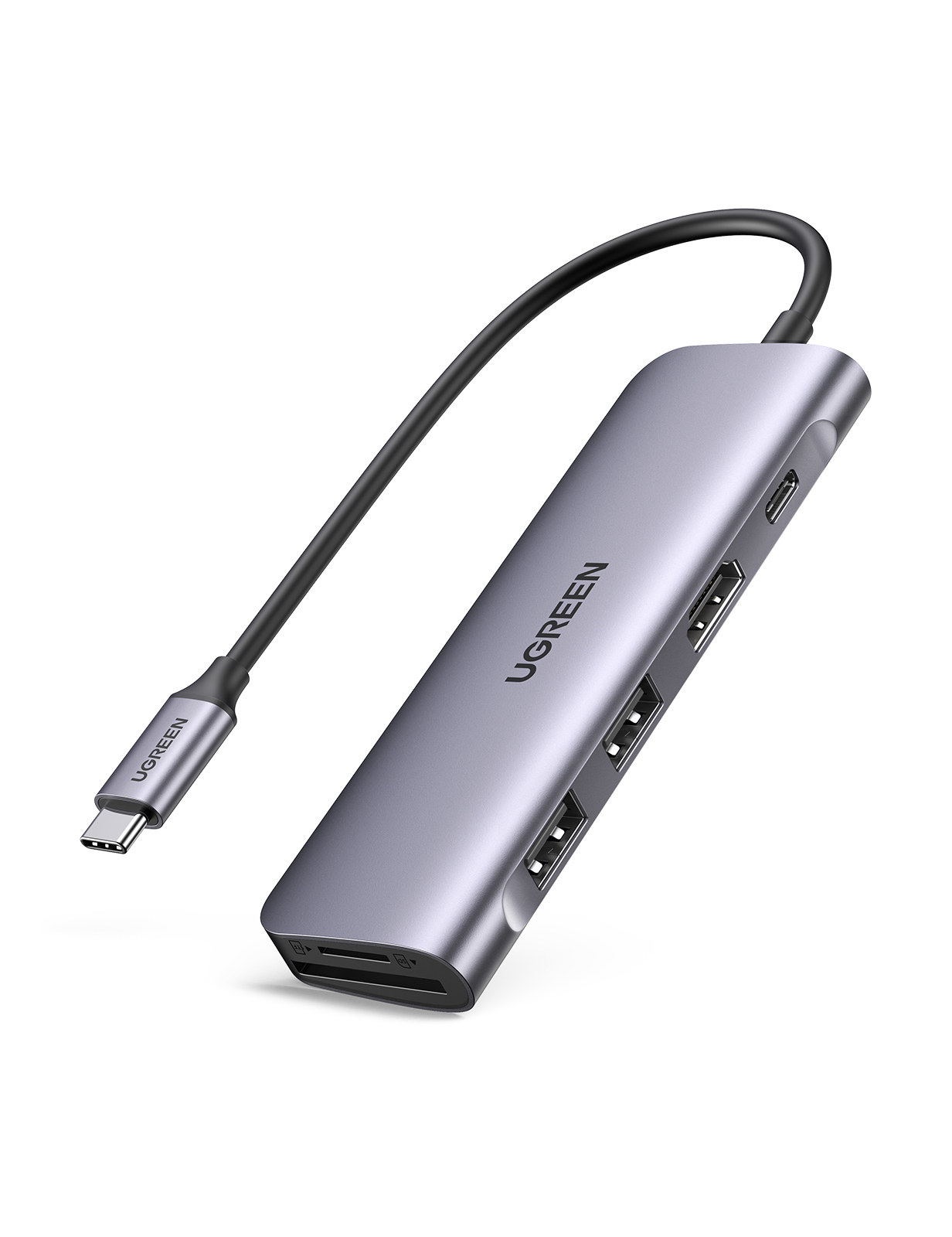 UGREEN USB-C to 2 Ports USB3.0-A Hub + HDMI + TF/SD with PD Power Supply (Space Gray)