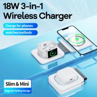 MOREJOY Remax 3 In 1 Folding Magnetic Wireless Charger 18W For IPhone Fast Charging Phone Portable Wireless Charger