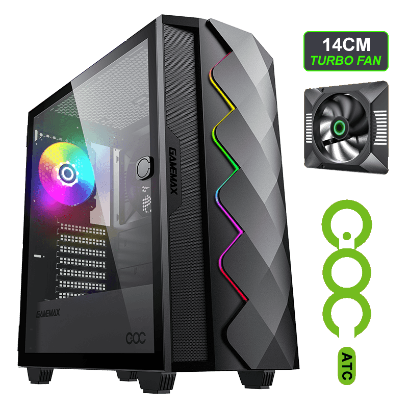 Gamemax Diamond COC Black ATX Mid-Tower  Black Chassis 1x ARGB fan 1x 14CM Turbo COC fan