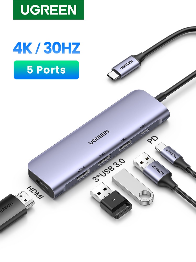 UGREEN USB Type C to HDMI + USB 3.0*3 + PD Power Converter