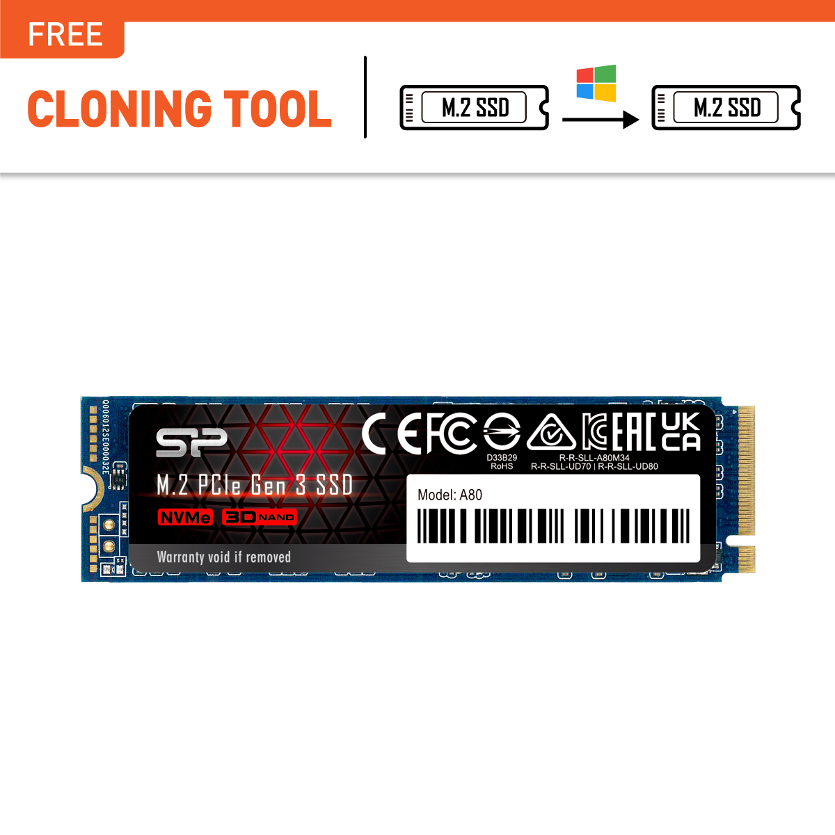 Silicon Power 512GB P34A80 Gen3x4 TLC R/W up to 3,400/3,000 MB/s PCIe M.2 NVMe SSD