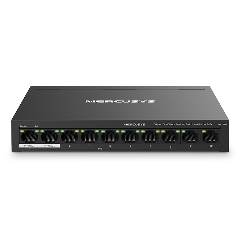 Mercusys MS110P 10-Port 10/100Mbps Desktop Switch with 8-Port PoE+