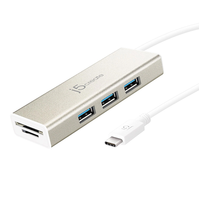 j5create 3 Port USB 3.1 Type-C to USB Type-A Hub with Card Reader (JCH347)