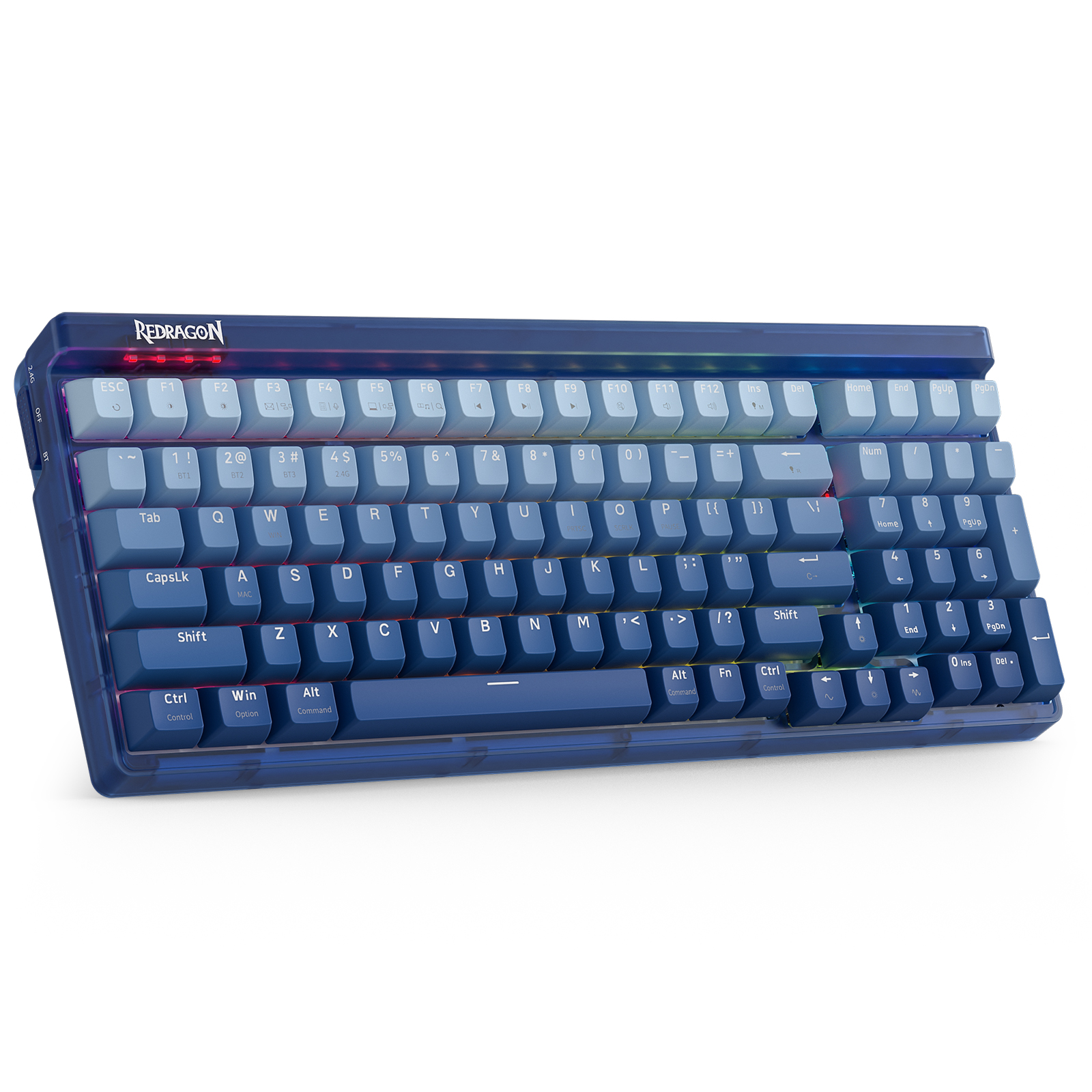 Redragon K656 PRO 3-Mode Wireless Gaming Keyboard, Translucent Board, Hot-Swappable Socket, Sound Absorbing Foam & Custom Tactile Switch, Gradient Blu