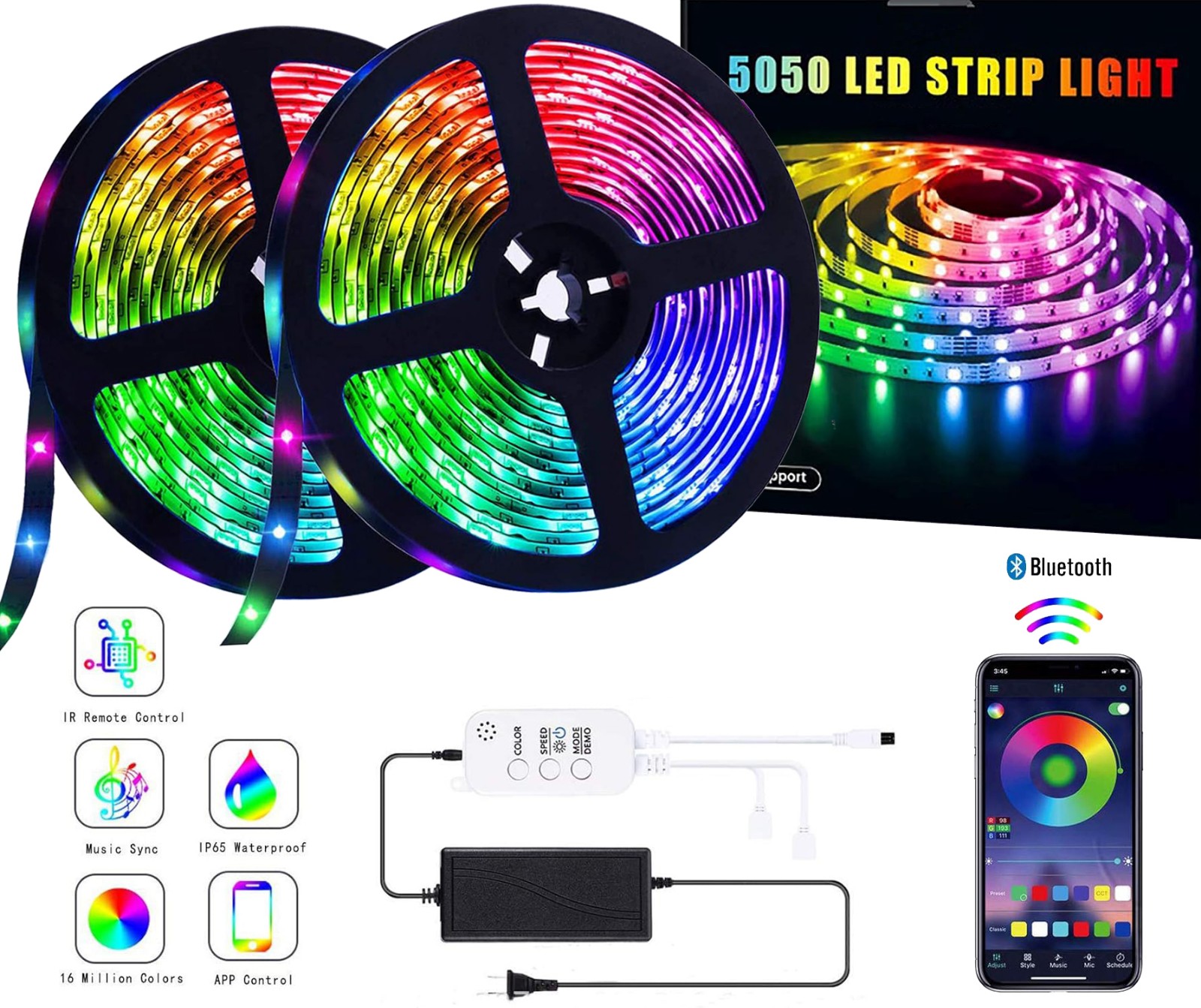 LED Strip Lights RGBIC Color Changing LED Strip Lighting 5M Music Sync Bluetooth App Control DIY Multiple Colors LED Lights Home Decor Strip Lights