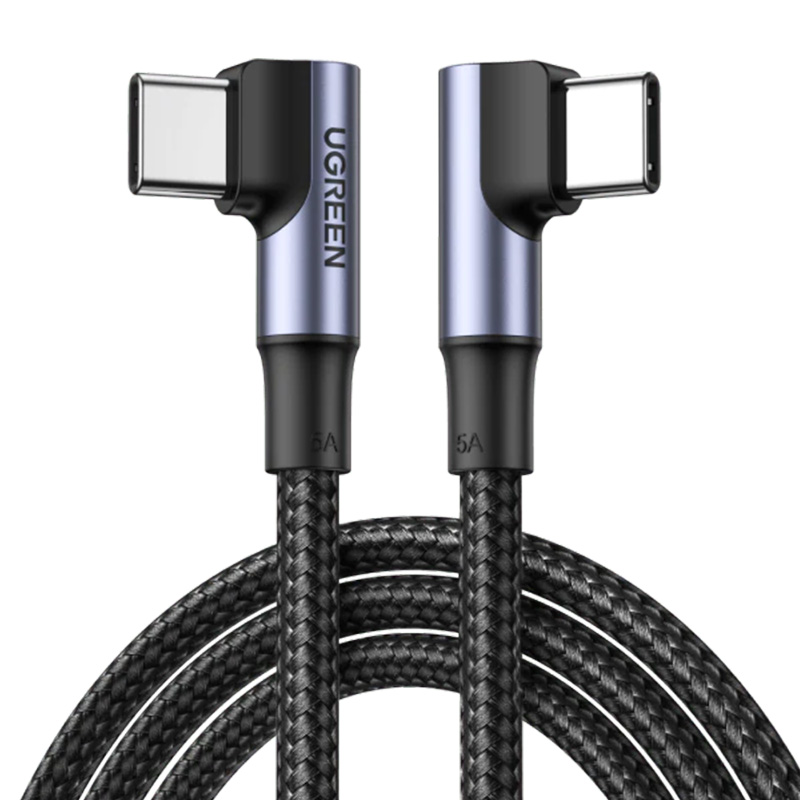 UGreen 90 Degree Angle USB-C to 90 Degree Angle USB-C Braided Black Cable - 1m (70696)