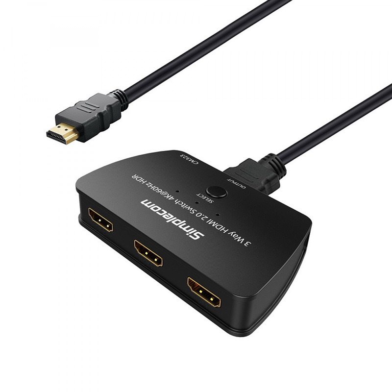 Simplecom 3 Way HDMI 2.0 Switch 3 In 1 Out Splitter HDCP 2.2 4K @60Hz UHD HDR (CM323)
