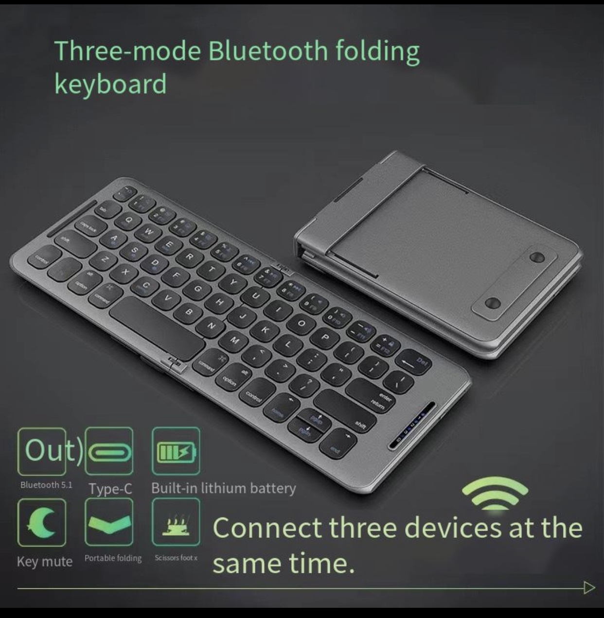 B088 Two fold Three mode Wireless Bluetooth Keyboard Mobile Tablet Portable Small Language Folding Keyboard