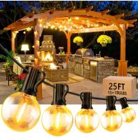 LED Outdoor String Lights 25FT LED Patio Lights with 15pcs Shatterproof Bulbs IP65 Waterproof Connectable Yard Hanging Lights Christmas Lights